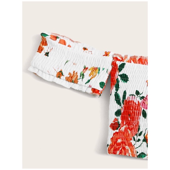 CLEARANCE Floral Smocked Off Shoulder High Waisted Bikini - Picture 3 of 6